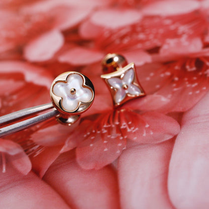 [Stars Jewelry]STAR AND SUN PINK GOLD MOP STUD EARRINGS