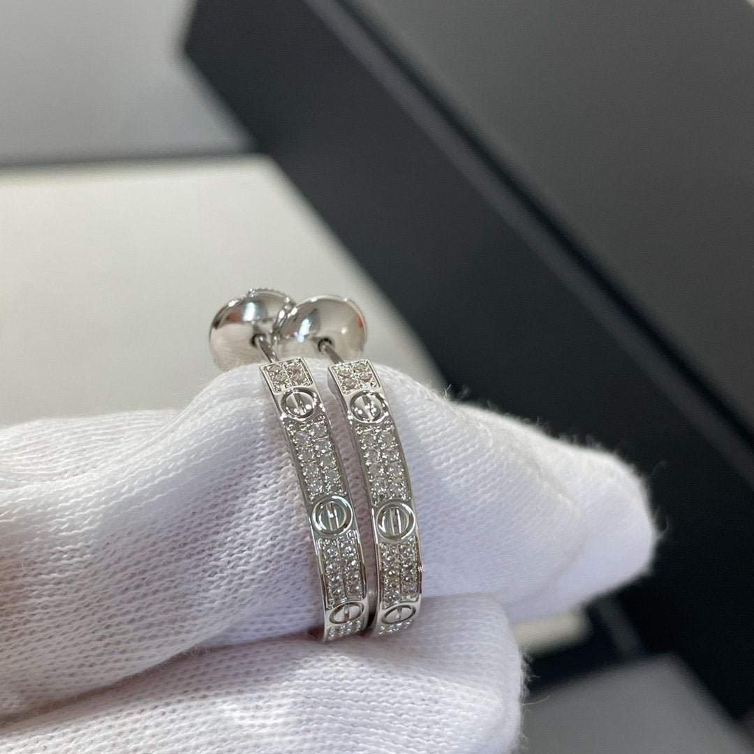 [Stars Jewelry]LOVE DIAMOND SILVER HOOP EARRINGS