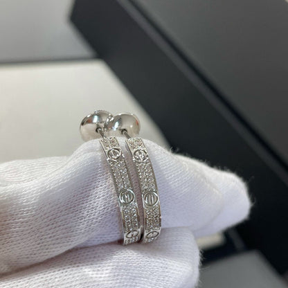 [Stars Jewelry]LOVE DIAMOND SILVER HOOP EARRINGS