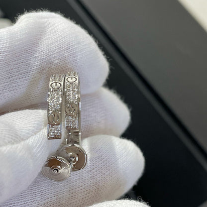 [Stars Jewelry]LOVE DIAMOND SILVER HOOP EARRINGS