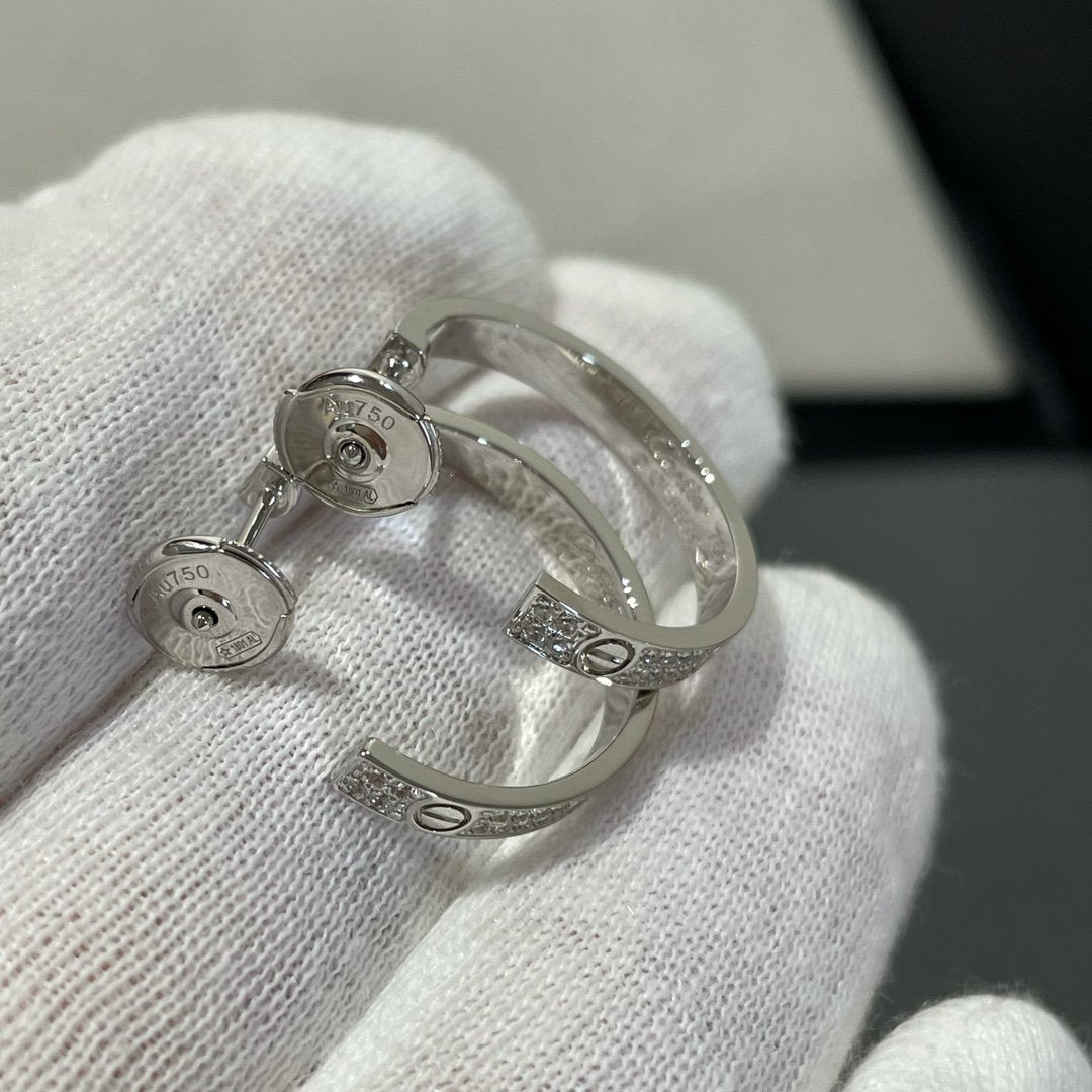 [Stars Jewelry]LOVE DIAMOND SILVER HOOP EARRINGS