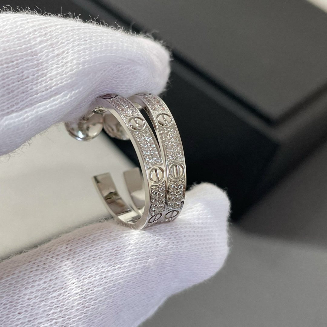 [Stars Jewelry]LOVE DIAMOND SILVER HOOP EARRINGS