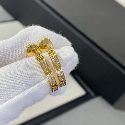 [Stars Jewelry]LOVE DIAMOND GOLD HOOP EARRINGS