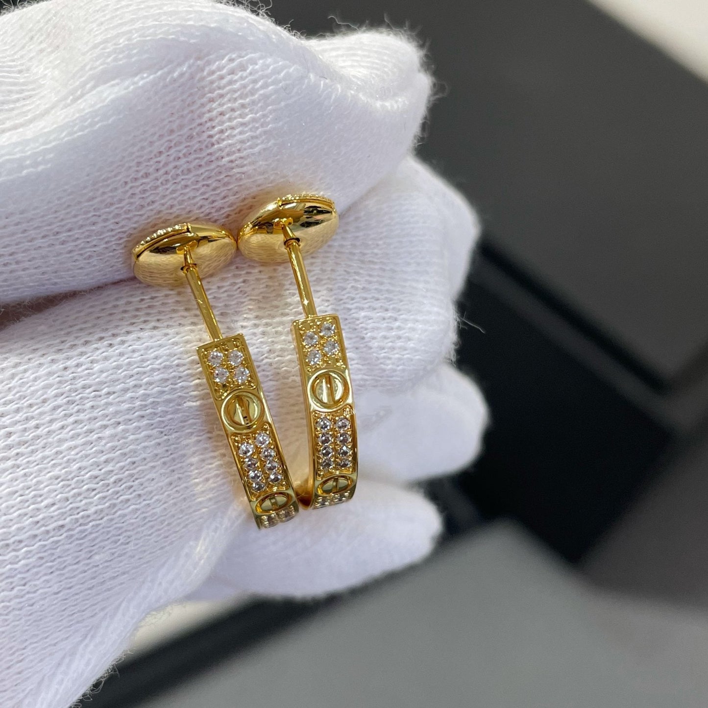 [Stars Jewelry]LOVE DIAMOND GOLD HOOP EARRINGS