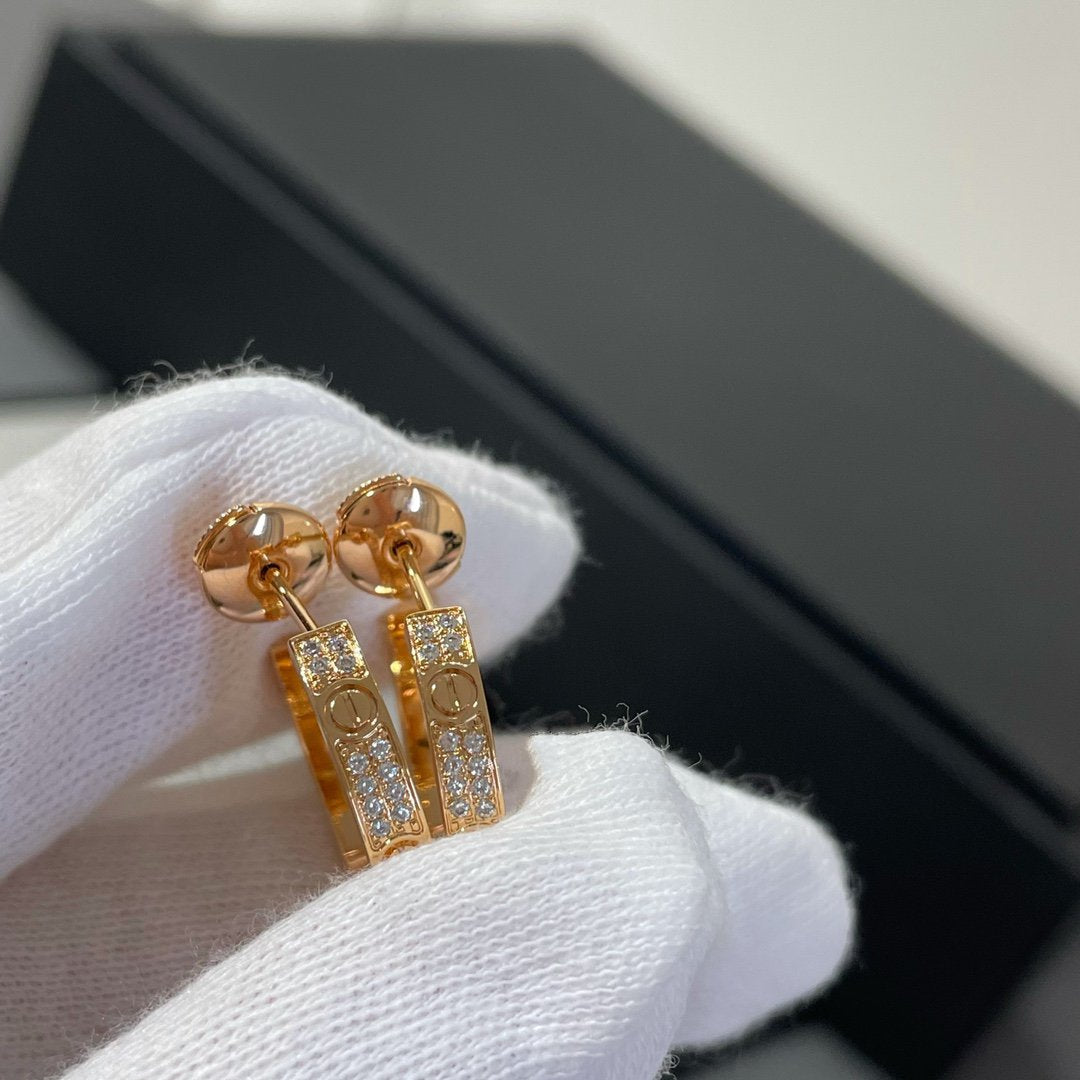 [Stars Jewelry]LOVE DIAMOND PINK GOLD HOOP EARRINGS