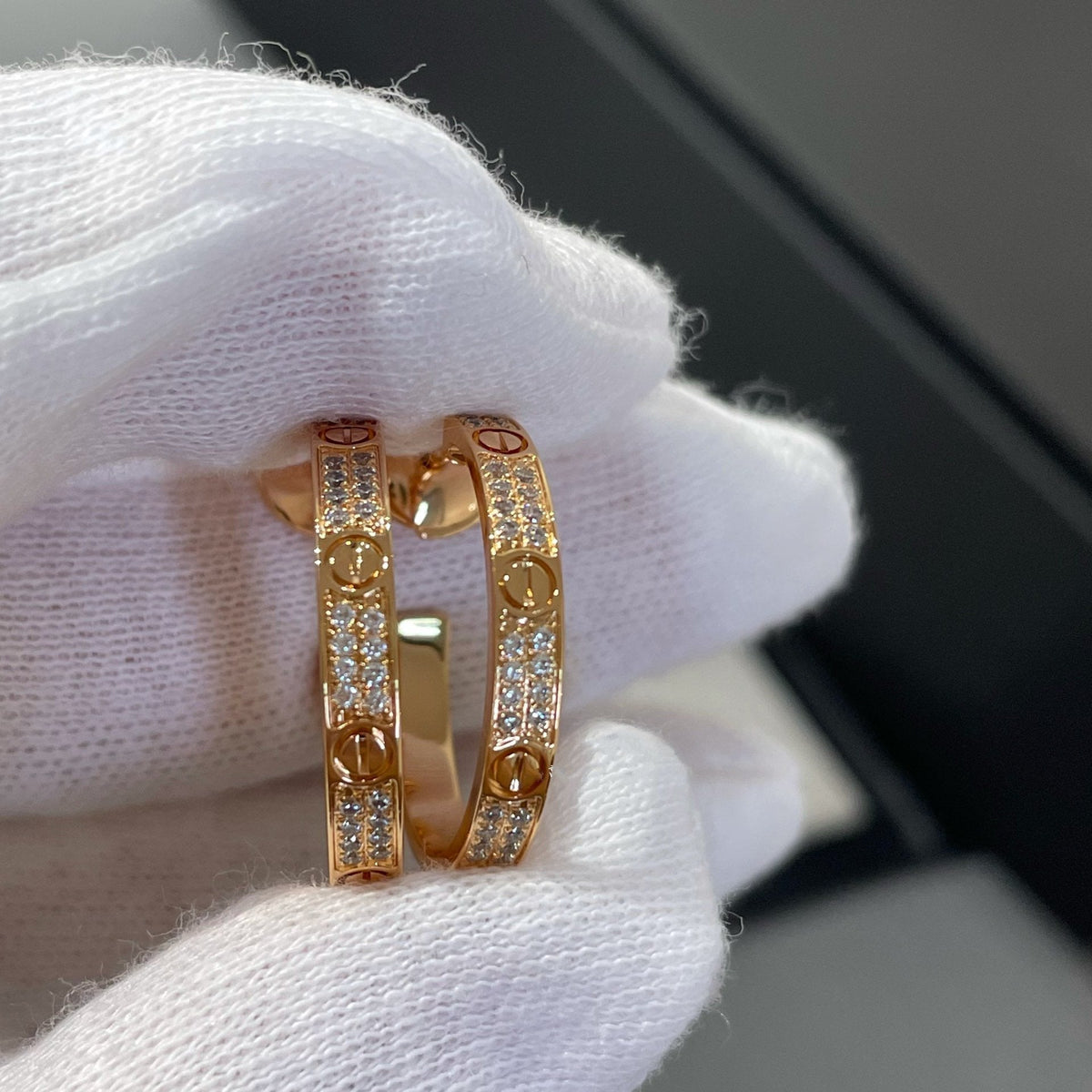 [Stars Jewelry]LOVE DIAMOND PINK GOLD HOOP EARRINGS