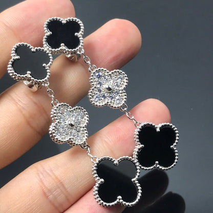 [Stars Jewelry]CLOVER 3 MOTIF DIAMOND ONYX SILVER EARRINGS