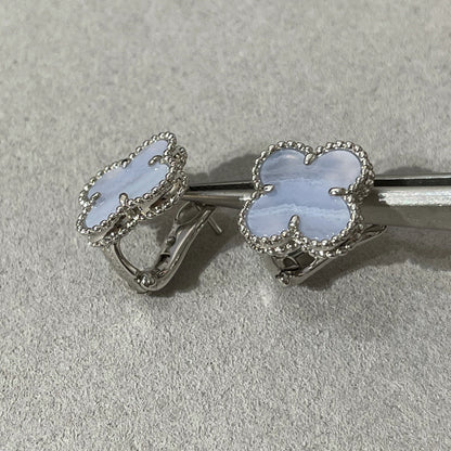 [Stars Jewelry]CLOVER CHALCEDONY SILVER STUD EARRINGS