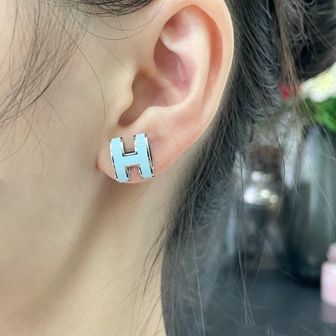 [Stars Jewelry]POP H SKY BLUE STUD EARRINGS