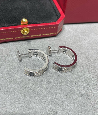 [Stars Jewelry]LOVE CERAMIC DIAMOND PAVED SILVER EARRINGS