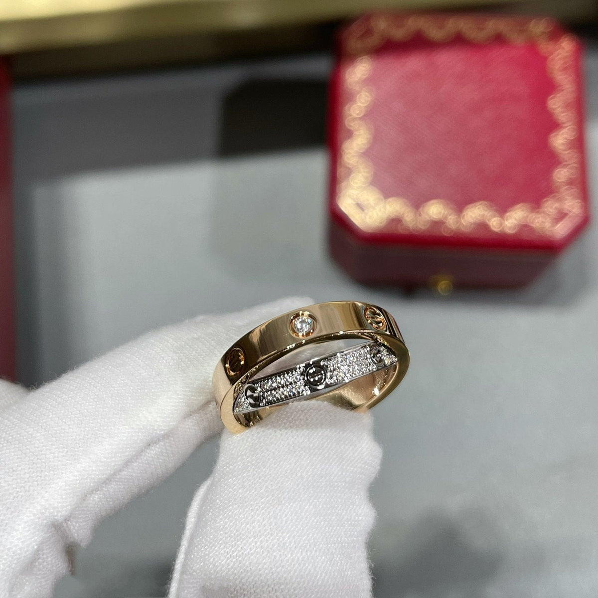 [Stars Jewelry]LOVE PINK GOLD SILVER DIAMOND DOUBLE RING