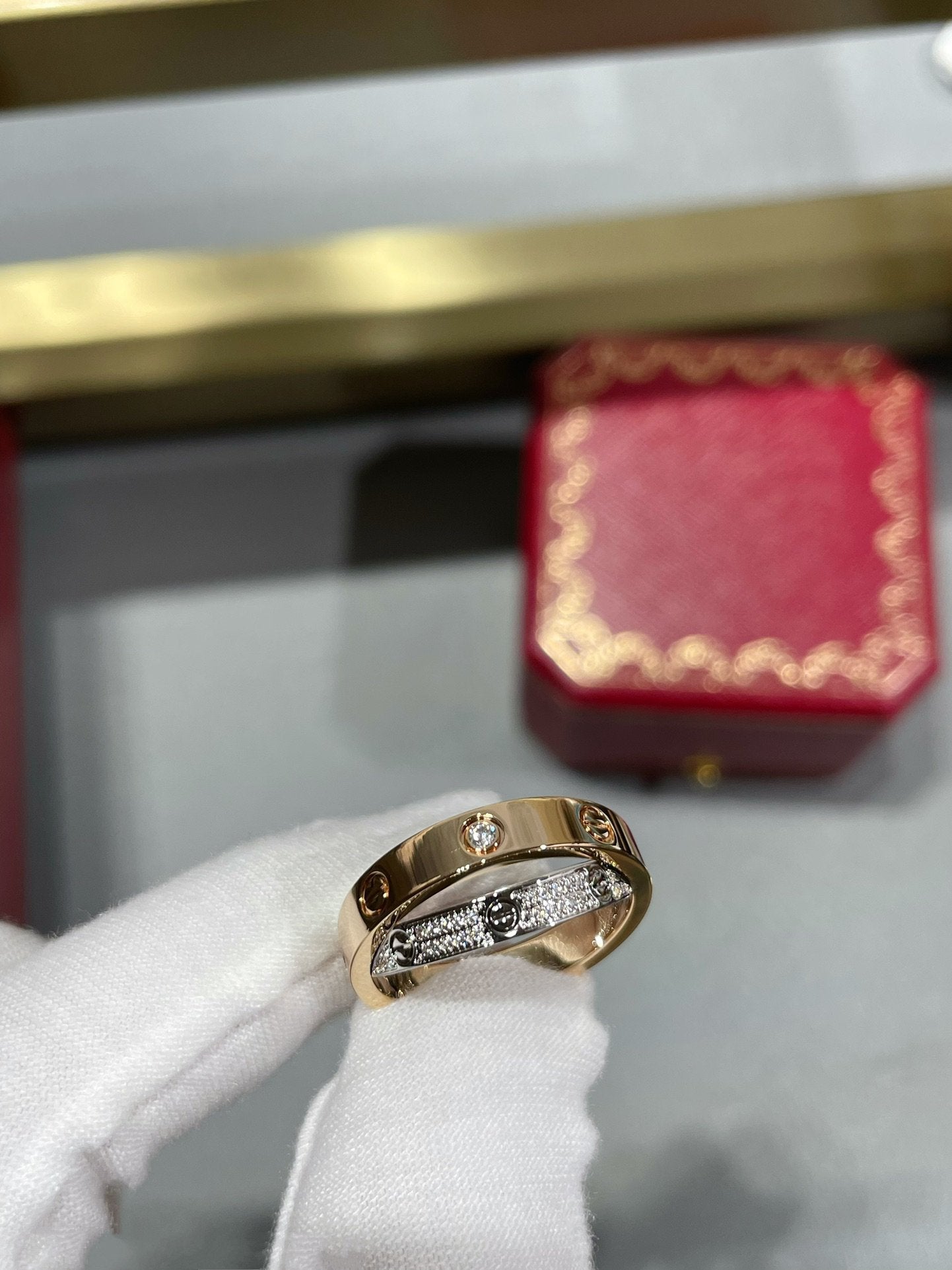 [Stars Jewelry]LOVE PINK GOLD SILVER DIAMOND DOUBLE RING
