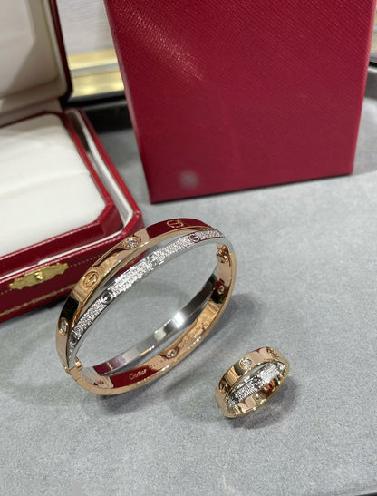 [Stars Jewelry]LOVE PINK GOLD SILVER DIAMOND DOUBLE RING