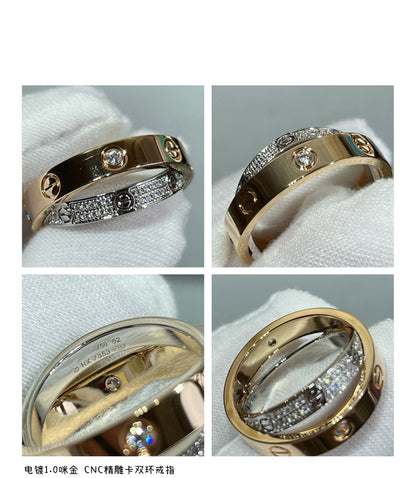 [Stars Jewelry]LOVE PINK GOLD SILVER DIAMOND DOUBLE RING