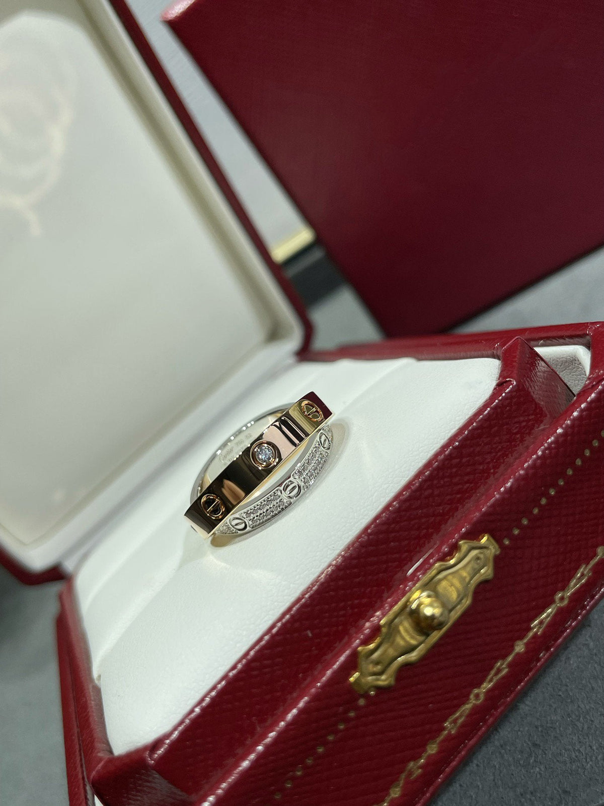 [Stars Jewelry]LOVE PINK GOLD SILVER DIAMOND DOUBLE RING