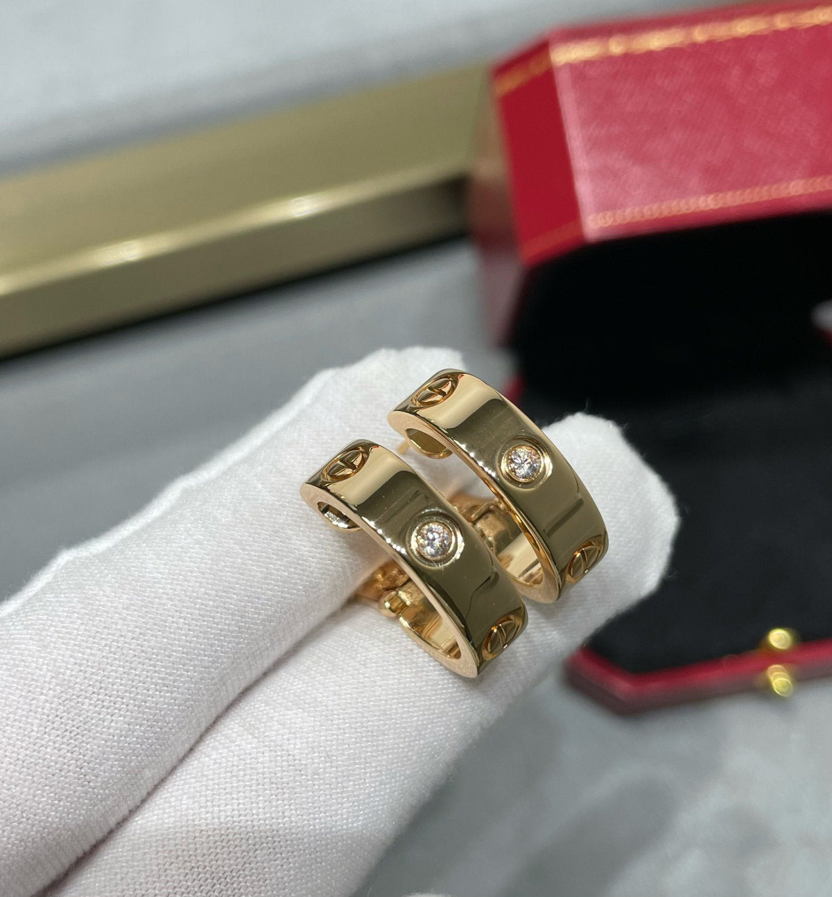 [Stars Jewelry]LOVE 5.5MM 1 DIAMOND EARRINGS