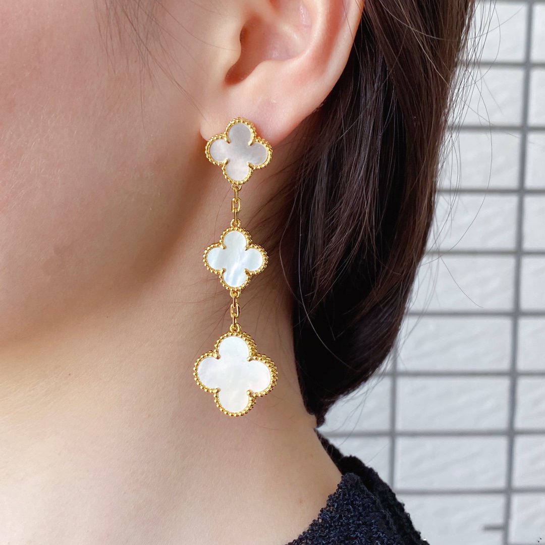 [Stars Jewelry]CLOVER MOP 3 MOTIFS GOLD EARRINGS