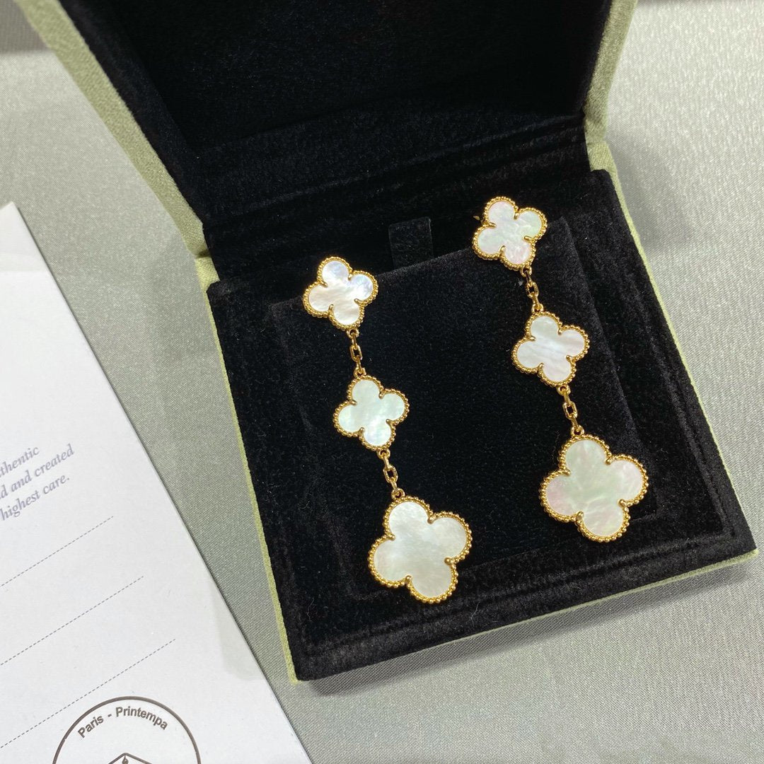 [Stars Jewelry]CLOVER MOP 3 MOTIFS GOLD EARRINGS