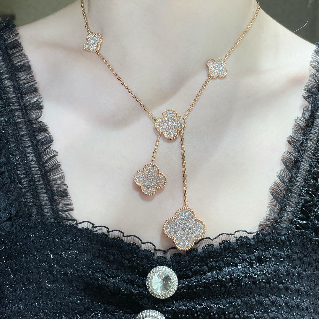 [Stars Jewelry]CLOVER 6 MOTIF DIAMOND PAVED NECKLACE