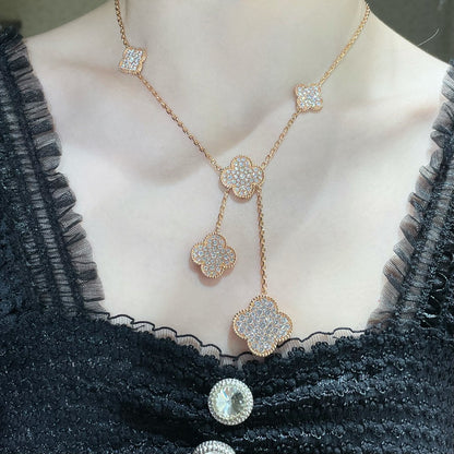 [Stars Jewelry]CLOVER 6 MOTIF DIAMOND PAVED NECKLACE