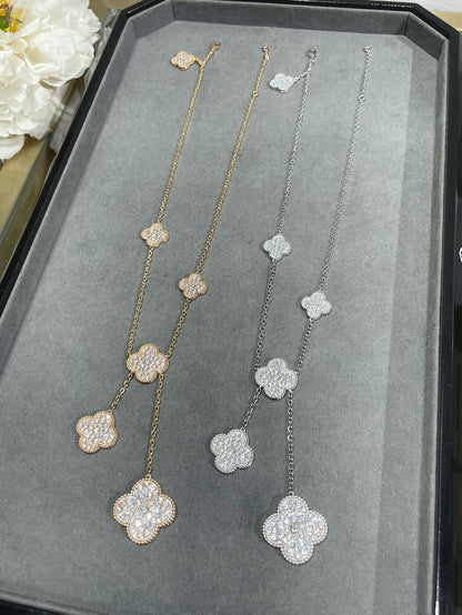 [Stars Jewelry]CLOVER 6 MOTIF DIAMOND PAVED NECKLACE