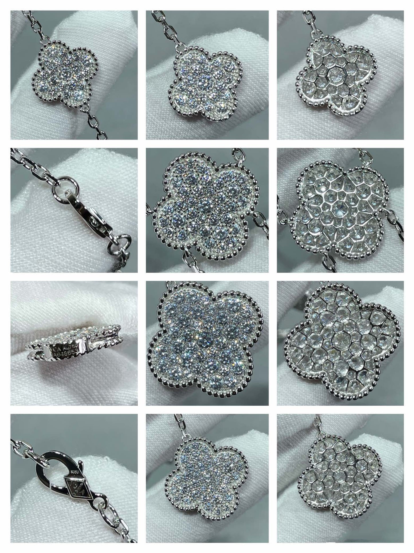 [Stars Jewelry]CLOVER 6 MOTIF DIAMOND PAVED NECKLACE