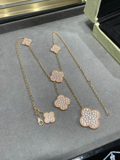 [Stars Jewelry]CLOVER 6 MOTIF DIAMOND PAVED NECKLACE