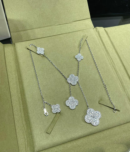 [Stars Jewelry]CLOVER 6 MOTIF DIAMOND PAVED NECKLACE