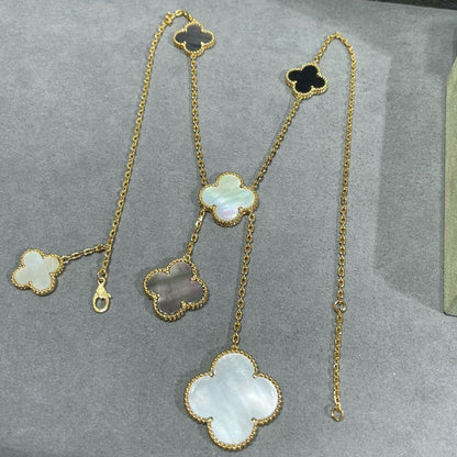 [Stars Jewelry]CLOVER 6 MOTIF MOP ONYX GOLD NECKLACE