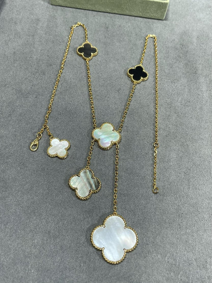 [Stars Jewelry]CLOVER 6 MOTIF MOP ONYX GOLD NECKLACE