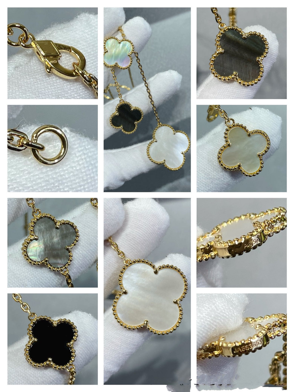 [Stars Jewelry]CLOVER 6 MOTIF MOP ONYX GOLD NECKLACE