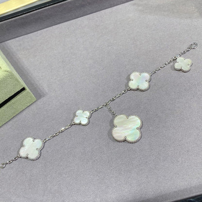 [Stars Jewelry]CLOVER 5 MOTIF WHITE MOP SILVER BRACELET