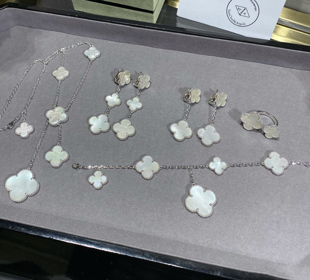 [Stars Jewelry]CLOVER 5 MOTIF WHITE MOP SILVER BRACELET