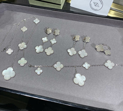 [Stars Jewelry]CLOVER 5 MOTIF WHITE MOP SILVER BRACELET