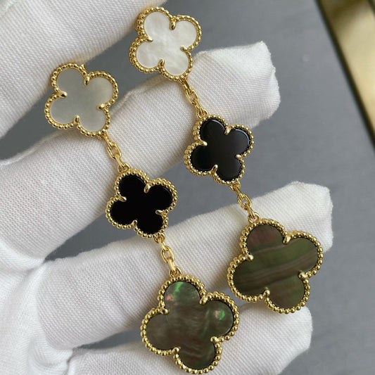 [Stars Jewelry]CLOVER 3 MOTIF MOP ONYX DARK MOP PINK GOLD EARRINGS