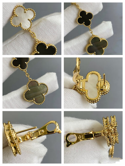 [Stars Jewelry]CLOVER 3 MOTIF MOP ONYX DARK MOP PINK GOLD EARRINGS