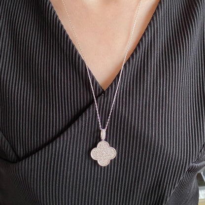 [Stars Jewelry]CLOVER 25MM LARGE PEDANT DIAMOND PAVED LONG NECKLACE
