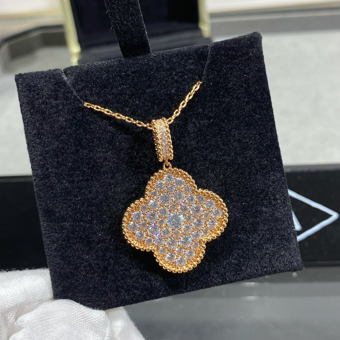 [Stars Jewelry]CLOVER 25MM LARGE PEDANT DIAMOND PAVED LONG NECKLACE