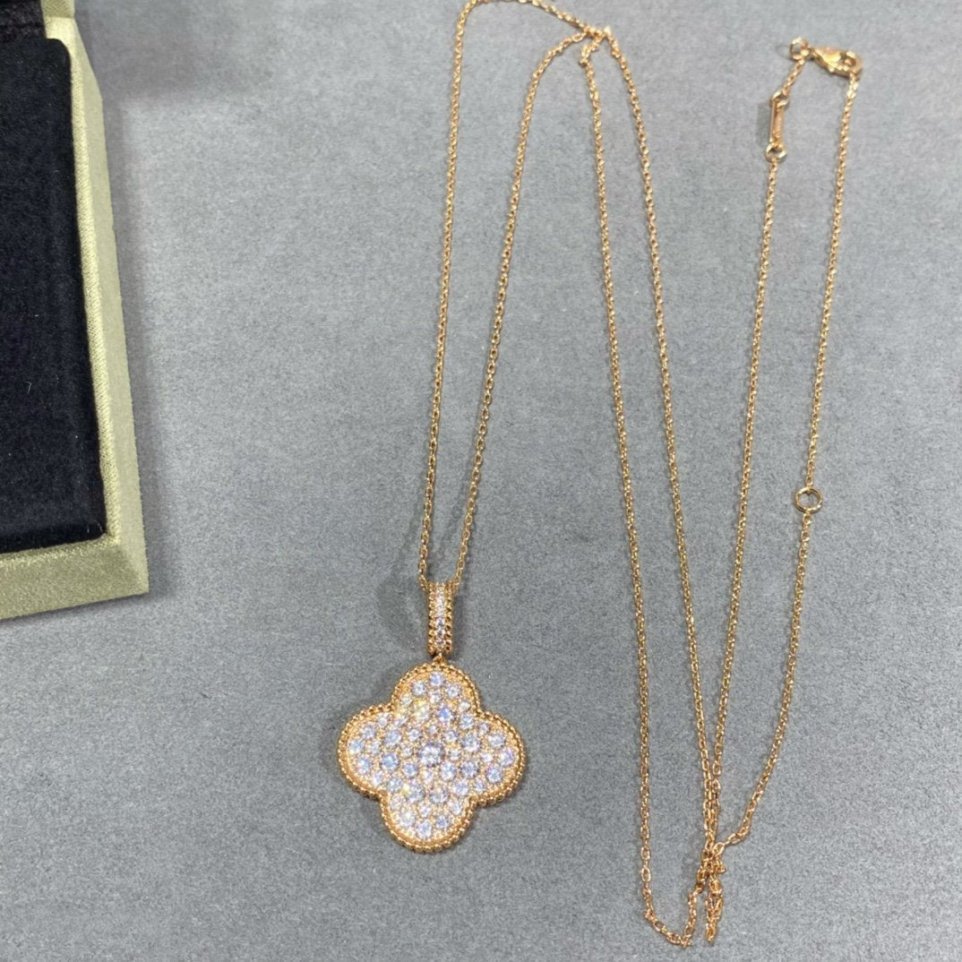 [Stars Jewelry]CLOVER 25MM LARGE PEDANT DIAMOND PAVED LONG NECKLACE
