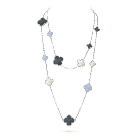 [Stars Jewelry]CLOVER 16 MOTIF CHALCEDONY MOP SILVER NECKLACE