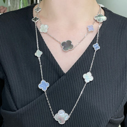 [Stars Jewelry]CLOVER 16 MOTIF CHALCEDONY MOP SILVER NECKLACE