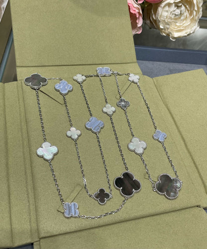 [Stars Jewelry]CLOVER 16 MOTIF CHALCEDONY MOP SILVER NECKLACE
