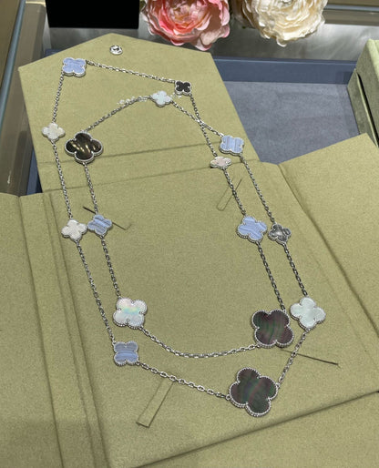 [Stars Jewelry]CLOVER 16 MOTIF CHALCEDONY MOP SILVER NECKLACE