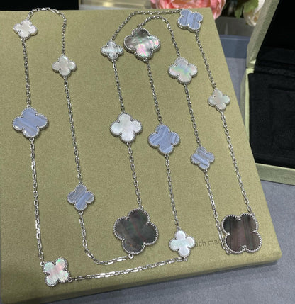 [Stars Jewelry]CLOVER 16 MOTIF CHALCEDONY MOP SILVER NECKLACE