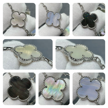 [Stars Jewelry]CLOVER 16 MOTIF CHALCEDONY MOP SILVER NECKLACE