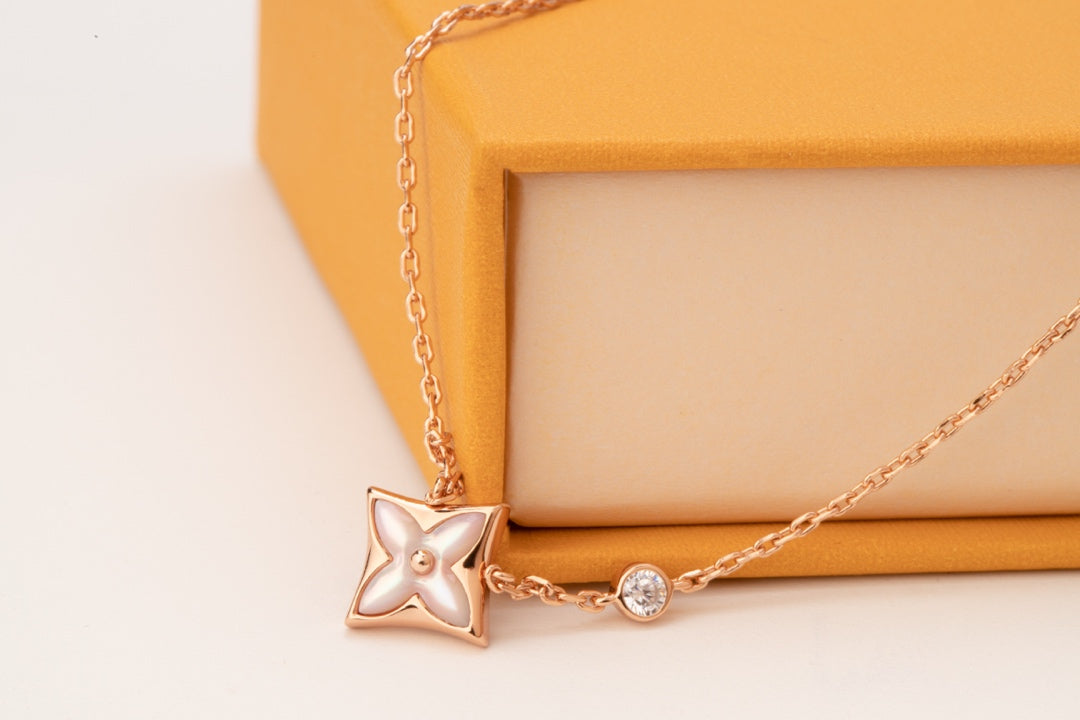 [Stars Jewelry]STAR PINK MOP 1 DIAMOND PINK GOLD NECKLACE