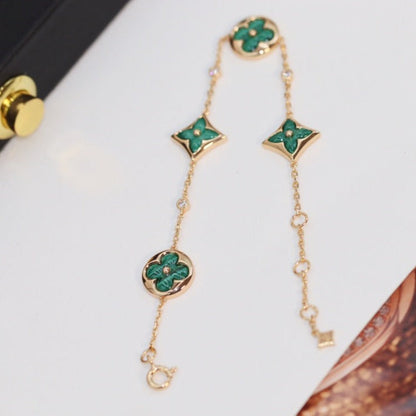 [Stars Jewelry]STAR AND SUN 4 MOTIF PINK GOLD MALACHITE BRACELET