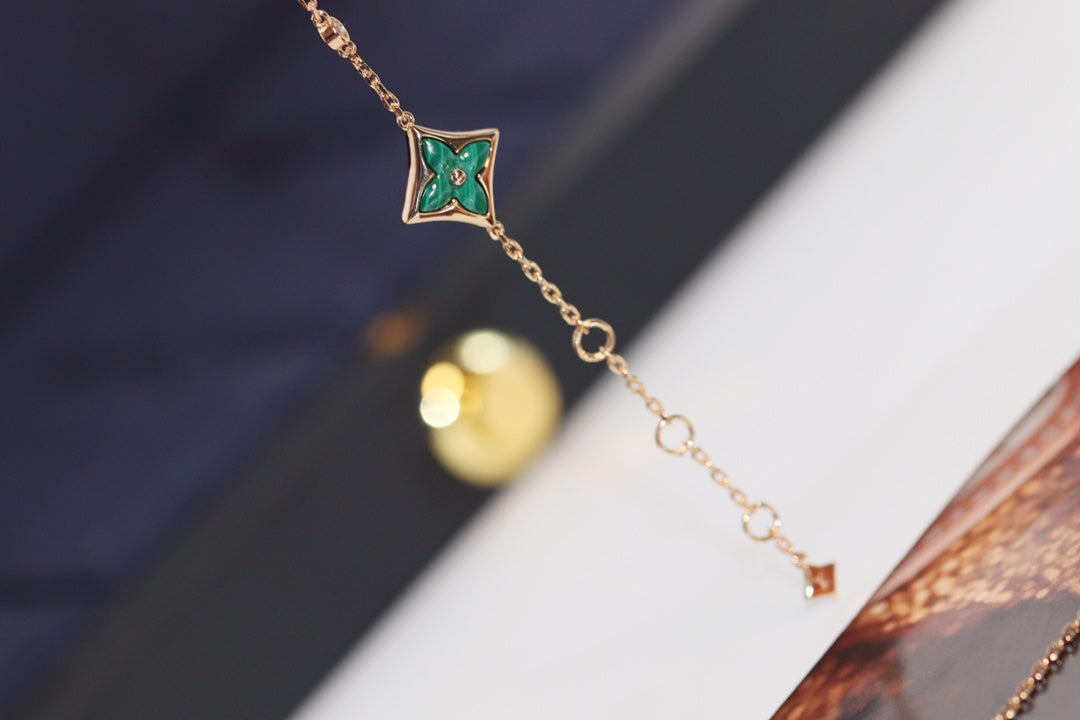 [Stars Jewelry]STAR AND SUN 4 MOTIF PINK GOLD MALACHITE BRACELET