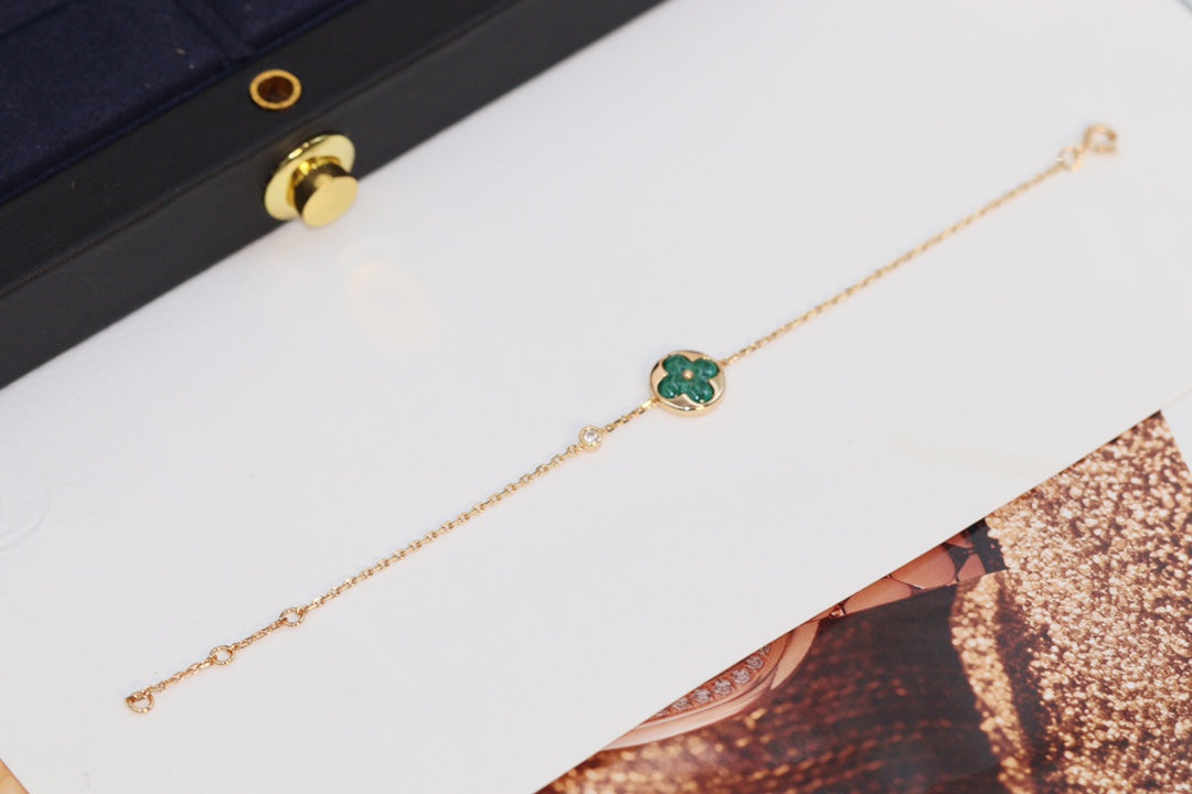 [Stars Jewelry]STAR AND SUN 4 MOTIF PINK GOLD MALACHITE BRACELET
