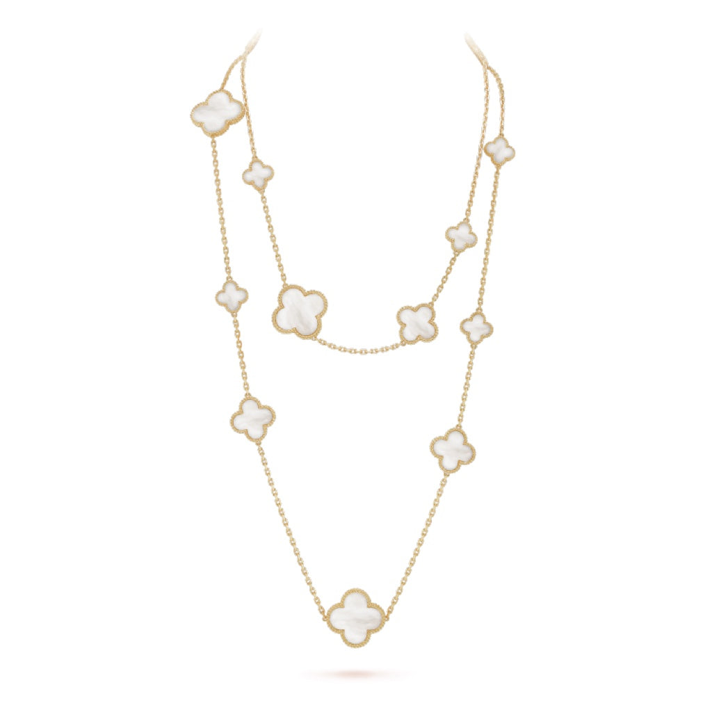 [Stars Jewelry]CLOVER 16 MOTIF WHITE MOP GOLD NECKLACE